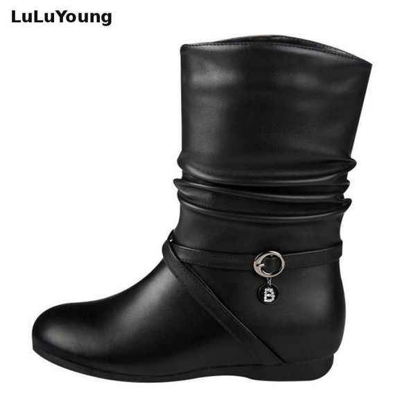 

women's winter flat bottomed boots british shoes woman snow boots, Black