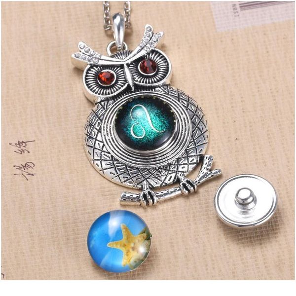 

2018 new fashion beauty charms owl pendant snap necklace fit diy 18mm snap buttons jewelry wholesale wo jllhfk, Silver