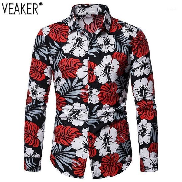 

2020 new men's flower printed shirts long sleeve floral shirt male slim fit casual shirts spring autumn men basic -3xl1, White;black