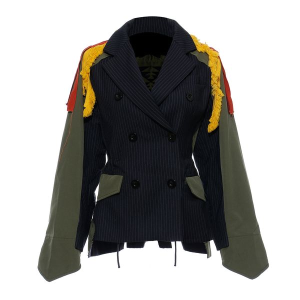 

embroidery hit color women's jacket lapel collar long sleeve tunic tassel patchwork autumn coats female 2020 new waist jacket, Black;brown