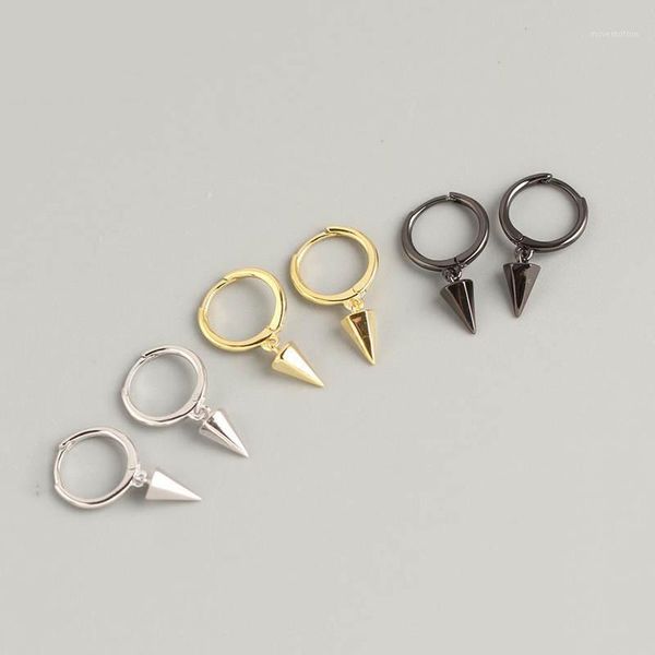 

925 silver sterling three-dimensional triangle black hoop earrings for fashion women party prom fine jewelry golden new gifts1, Golden;silver