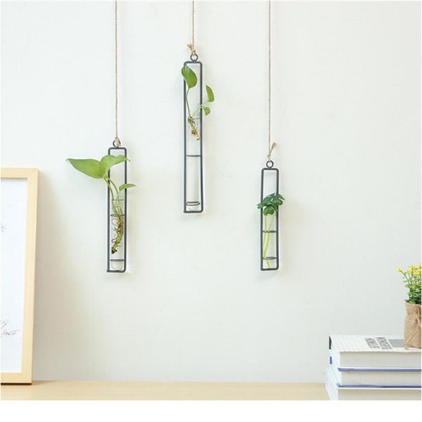 

creative wall hanging flower vase iron glass hydroponics planter pot transparent hanging flower bottle home ornament de wmtkyi