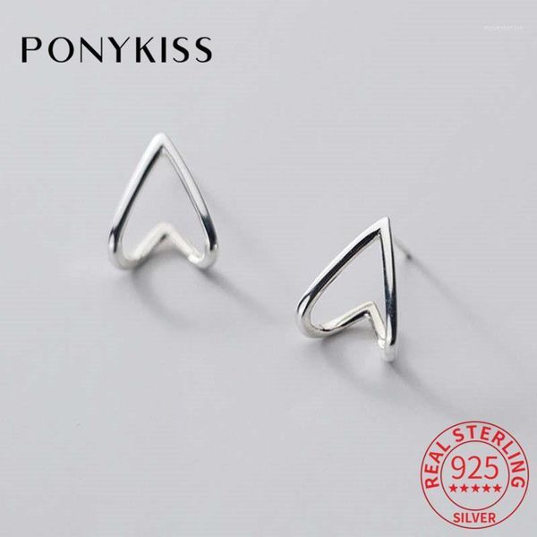 

ponykiss cute s925 sterling silver geometry hollow heart stud earrings for women fine jewelry prevent allery accessory gift1, Golden;silver