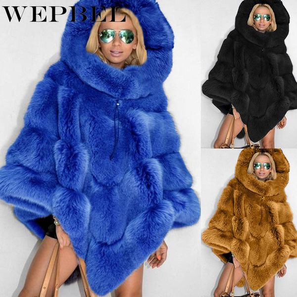

women's fur & faux wepbel women winter cape coat casual lady thick warm outwear hooded coats jackets pullovers, Black