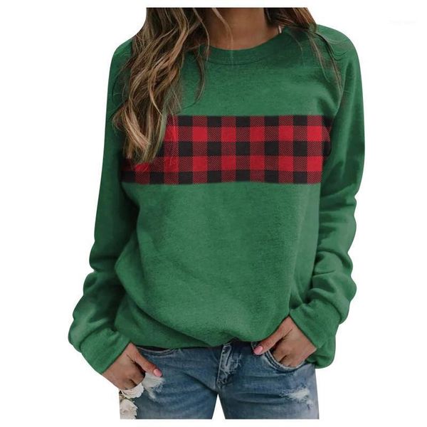 

oversized women's fashion lattice print long-sleeved sweatshirt casual hoodie round neck blouse autumn pullover aachoae1, Black