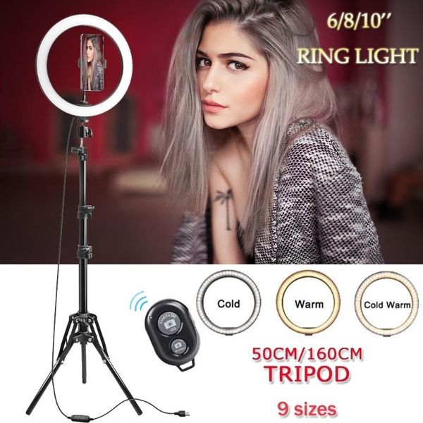 

flash heads 16/26cm pography live led selfie lighting beauty ring light phone video lamp with 50/160cm tripod fill