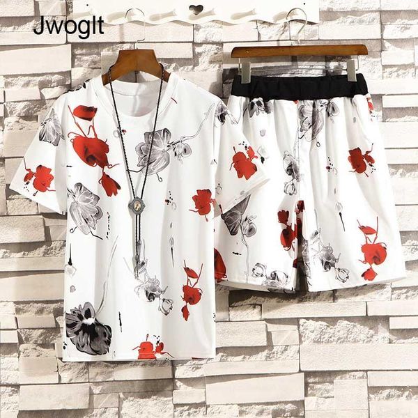 

10 styles summer tracksuit men wolf printed sportswear set men shorts + t shirt men's suit 2 pieces sets asian size1, Gray