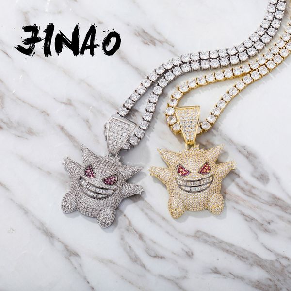 

jinao hip hop jewelry mask gengar new arrival pendant cubic zircon copper necklace iced out chain mens gift q1107, Silver