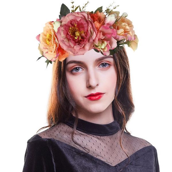 

haimeikang rose peony flower crown girl bridal floral headband wreath wedding hairbands hair accessories women bridesmai jllxtr
