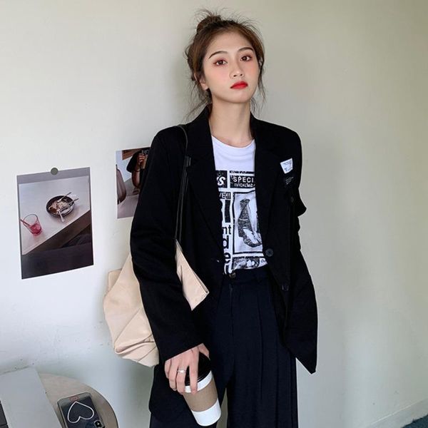 

black suit coat women's korean version 2021 new autumn and winter women jackets and blazers design sense fried street suit top, White;black