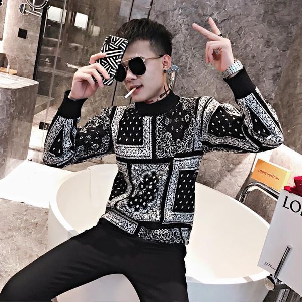 

autumn winter sweater men's slim fit versatile knitwear, White;black