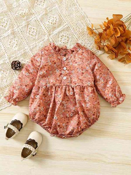 

baby allover floral print frilled neck flounce sleeve bodysuit she, Blue