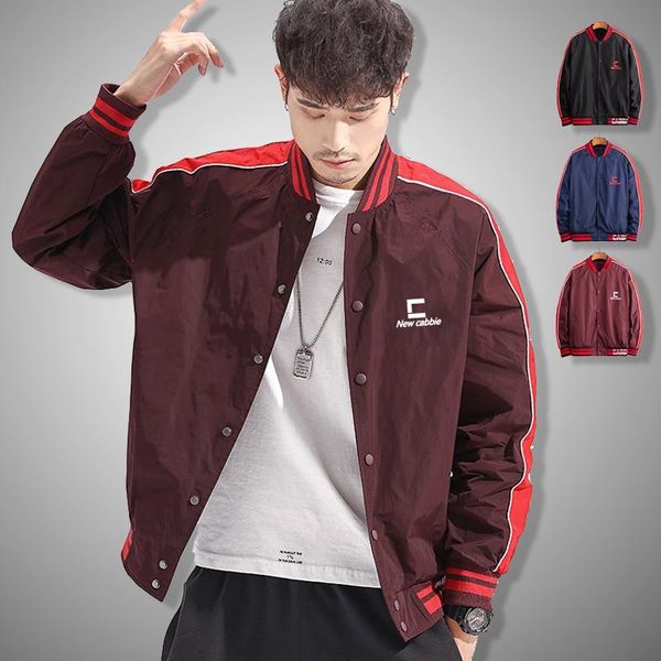 

men fashion baseball jacket 2020 new stand collar bomber jacket mens spring autumn single breasted jackets coat slim fit casual, Black;brown