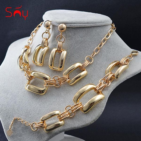 

sunny jewelry copper jewelry sets for women necklace earrings bracelet big squre sets for wedding party trend, Silver