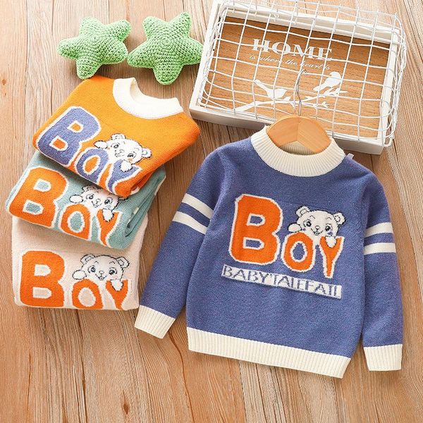

мальчики свитер 2020 осень зима детская одежда вязаный пуловер свитер детский круглый шеи случайные детский свитер jlllrn, Blue