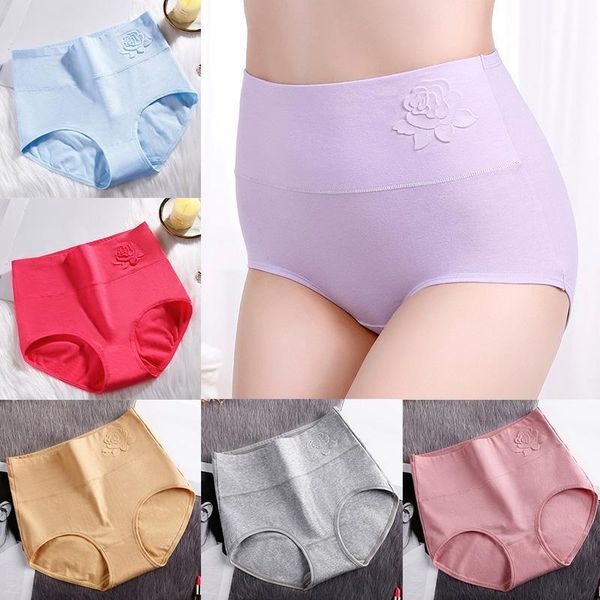 

women's rose flower embossed cotton panties elastic high waist ladies underwear underpants breathable briefs1, Black;pink