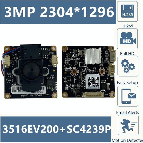 

3.7mm 3mp 1080p 3516ev20+sc4239p ip camera module board mini lens irc 2304*1296@20fps h.265 low illumination onvif xmeye cms1