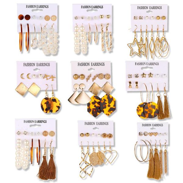 

fashion statement women's earrings set pearl crystal stud earrings boho geometric tassel for women 2021 jewelry gifts, Golden;silver