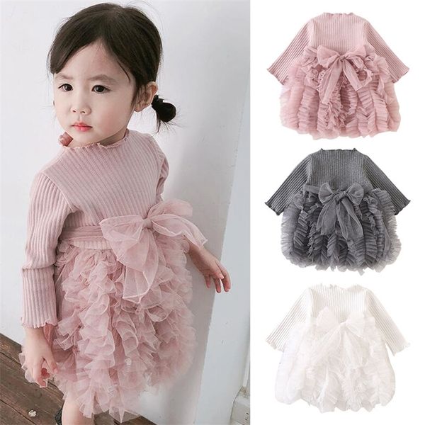 

baby girl clothes long sleeve stitching mesh tutu princess girl sweet cute baby lj200827, Red;yellow