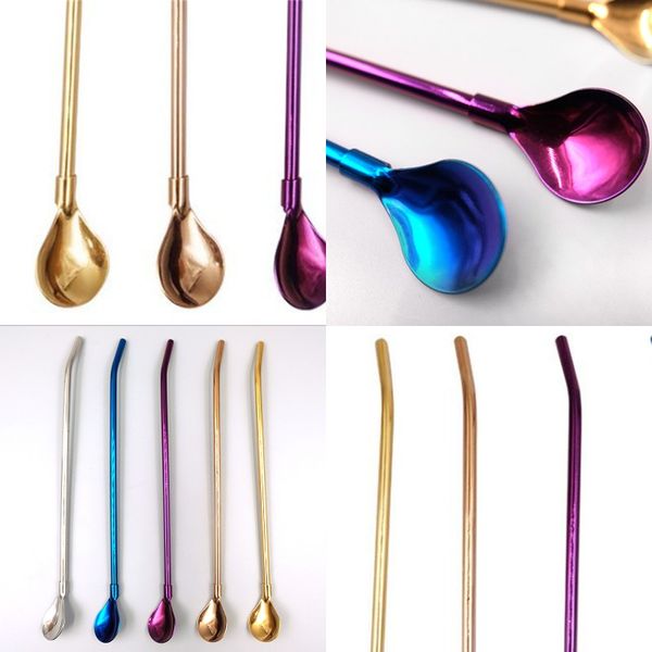 

dual-purpose pipette spoon stainless steel western style coffee drinks straw spoons originality new arrives with various pattern 2 4ws2 j1
