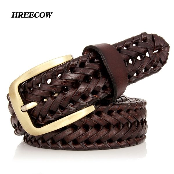 

men and women belt genuine leather female belt woven knitted quality belt male luxury strap belts cummerbund dropshipping 201106, Black;brown