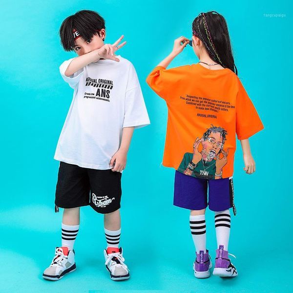 

kid cool hip hop clothing print oversized running t shirt shorts for girls boys jazz dance costume ballroom dancing clothes wear1, Black;red