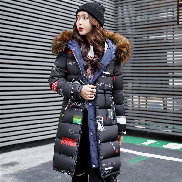 

thicken warm parka women winter coat long plus size women jackets hooded fur collar winter parka coats slim cotton padded1, Black