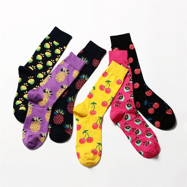 

socks & hosiery 2021 arrival fashion street women pineapple/grapefrui/tcherry jacquard fruit calcetines women/men, Black;white