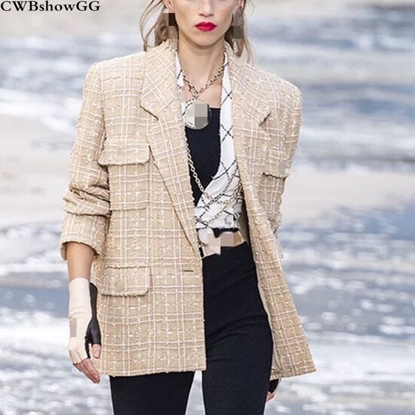 

small fragrance wind tweed luxury jacket female autumn and winter new turn-down collar single-breasted jackets 201106, Black;brown