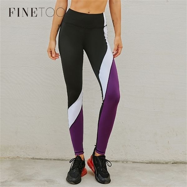 Finetoo Yüksek Bel Tayt Moda Patchwork Leggins Spor Kadın Fitness Koşu Pantolon Dikişsiz Tozluk Gym Kız Leggins 201118