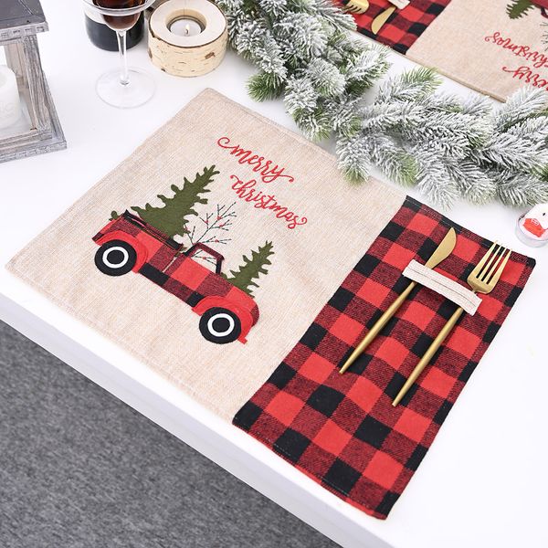 

car christmas tree placemat red black plaid tablecloth table mat tableware mat newyear christmas home dinning kitchen restaurant yl0030