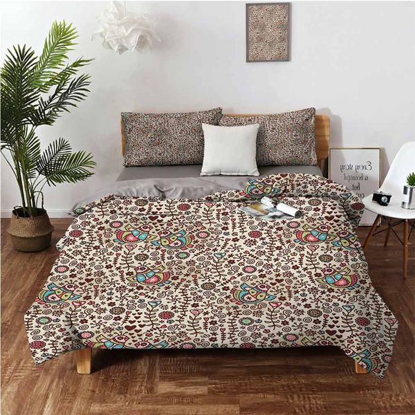 

birds with folk clothes in an abstract romantic setting hearts flowers doodlebedding 3-piece set
