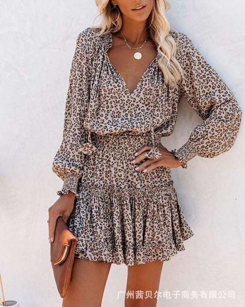 

2020 new ruffle leopard dress, Black;gray
