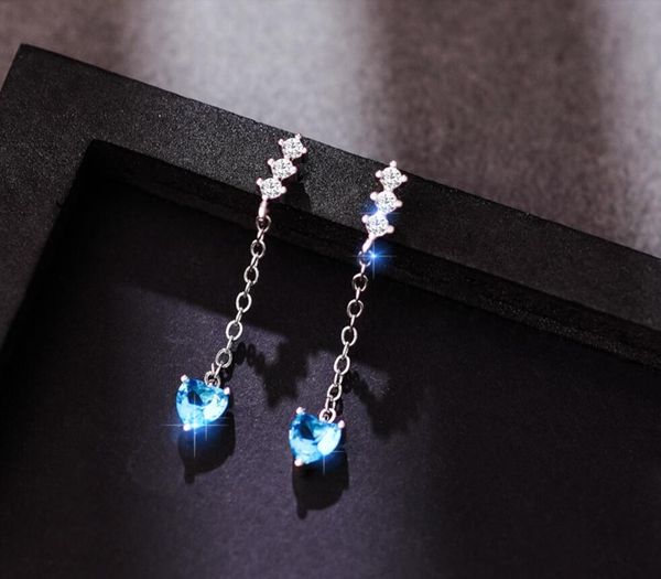 

2021 the new korean style small fresh and simple long sweet tassel blue ocean heart pendant earrings 526, Golden;silver