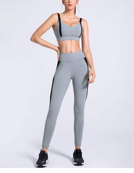 

lu yoga suit european and american foreign trade popular tight sports suit women's mesh gym running two piece set35