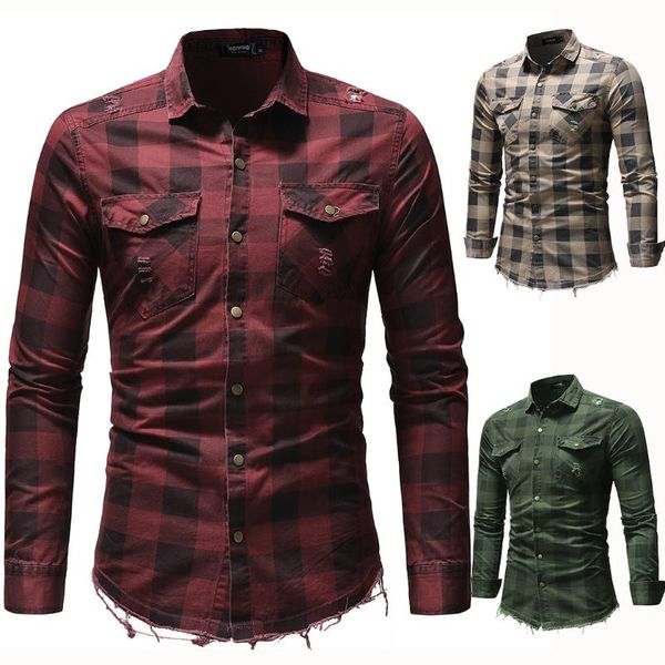 

spring and autumn period lattice cowboy shirt classic lattice hole hairline hem cowboy shirt plaid, White;black