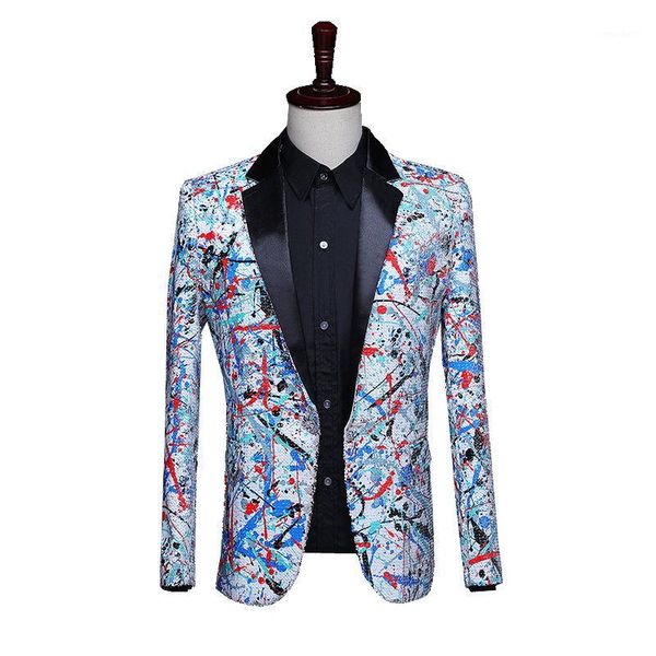 

men's suits & blazers future graffiti mens stage costumes for singers hip-hop jacket men floral blazer sequin blazer1, White;black