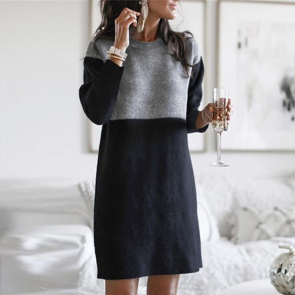 

women's dress dresses autumn winter long sleeve round neck loose baggy1, Black;gray