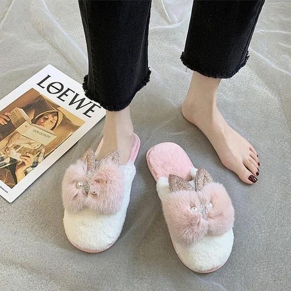 

women slipppers ladies winter warm flock comfort fashion 2021 fmale flats plus plush home footwear woman shoes non-slip bottom #kw8s, Black