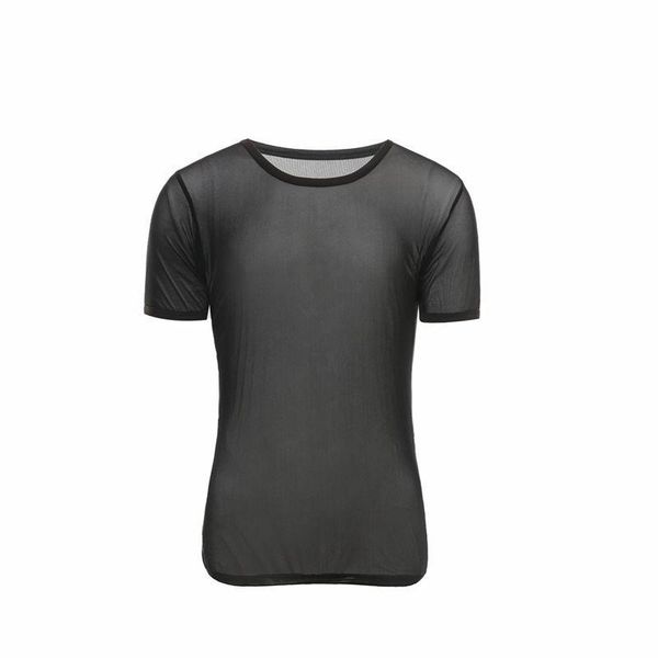 

undershirts men undershirt ultra-thin mesh sleep underwear shirt close-fitting short sleeve relax breathable drop, Black;brown