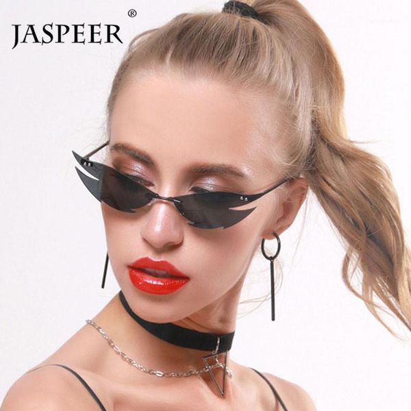 

jaspeer cat eye rimless luxury sunglasses women men personality fashion shades uv400 vintage sun glasses brand designer1, White;black