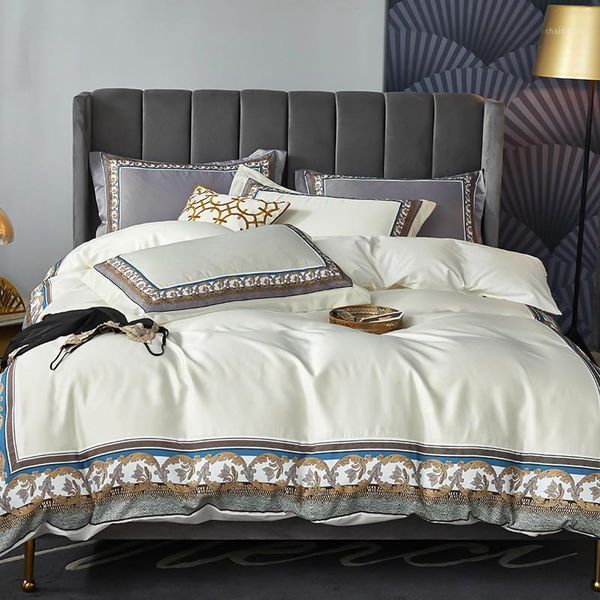 

4pcs sateen cotton bedding set  king size vintage boho duvet cover sets comforter cover flat bed sheet and 2 pillowcases1