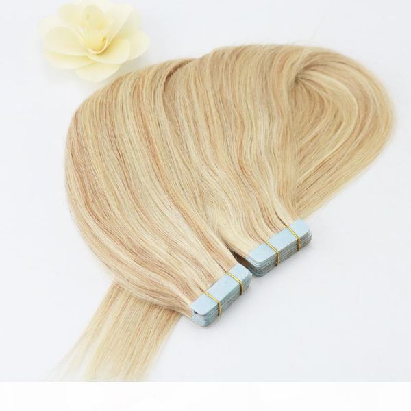 

100% straight unprocessed virgin remy human hair ombre blonde color #14 to #613 seamless skin weft tape in hair extensions, Black