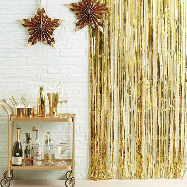 

2m 3m gold silver metallic foil tinsel fringe curtain birthday party decoration wedding pgraphy backdrop curtain p props1