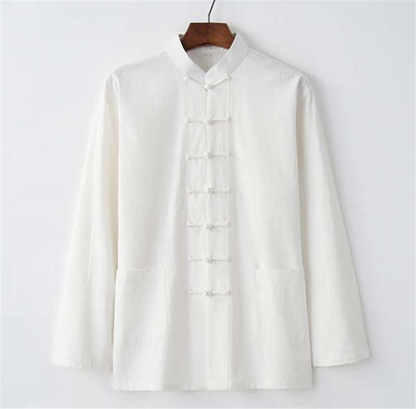 

tang suit chinese style retro men's cotton and linen long-sleeved shirt, White;black