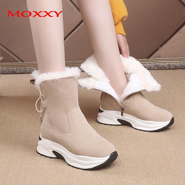 

winter plush snow boots women 2020 new fashion zipper platform wedge boots back lace up warm fur ankle for women shoes, Black