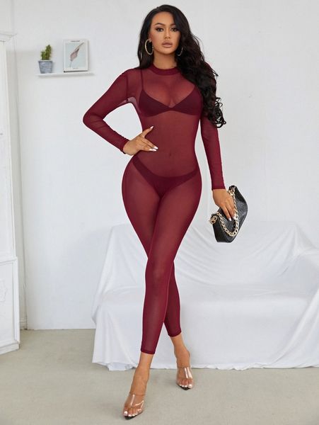 

sxy backless sheer mesh jumpsuit without lingerie set b6jg#, White