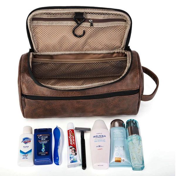 

cosmetic bags & cases pu leather brown women handbag for men large capacity travel toiletry wash organizer pouch portable makeup case