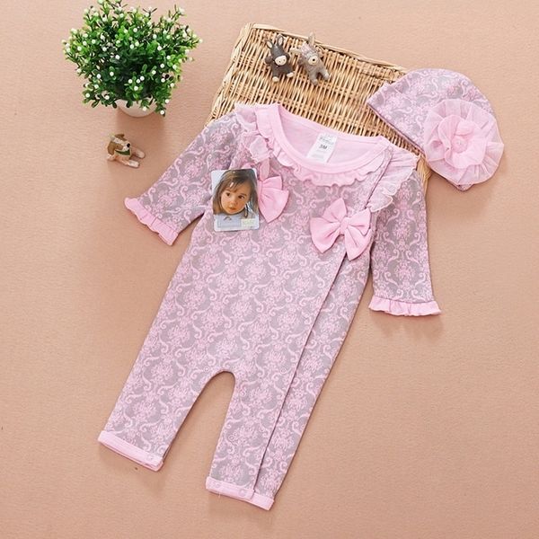 

spring newborn baby girl clothes kids girls 2pcs clothing set: jumpsuits & flower hat leopard/floral full infant romper y200803, White
