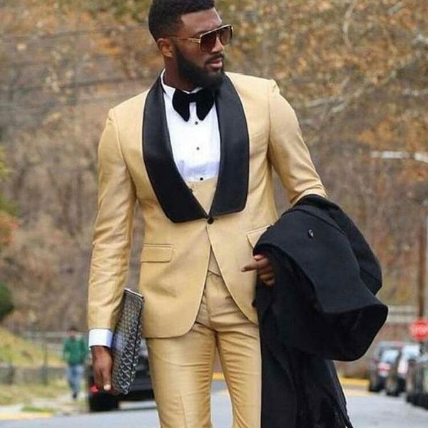 

men's suits & blazers champagne men wedding black shawl lapel man blazer slim fit terno masculino costume homme groom tuxedos 3piece co, White;black